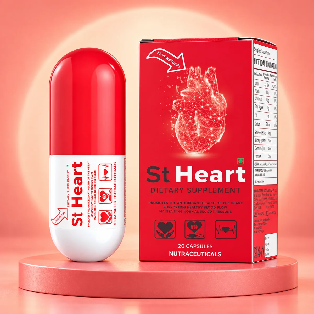Prix de St Heart au Cameroun : boîte de 20 capsules et billets de francs CFA sur une table